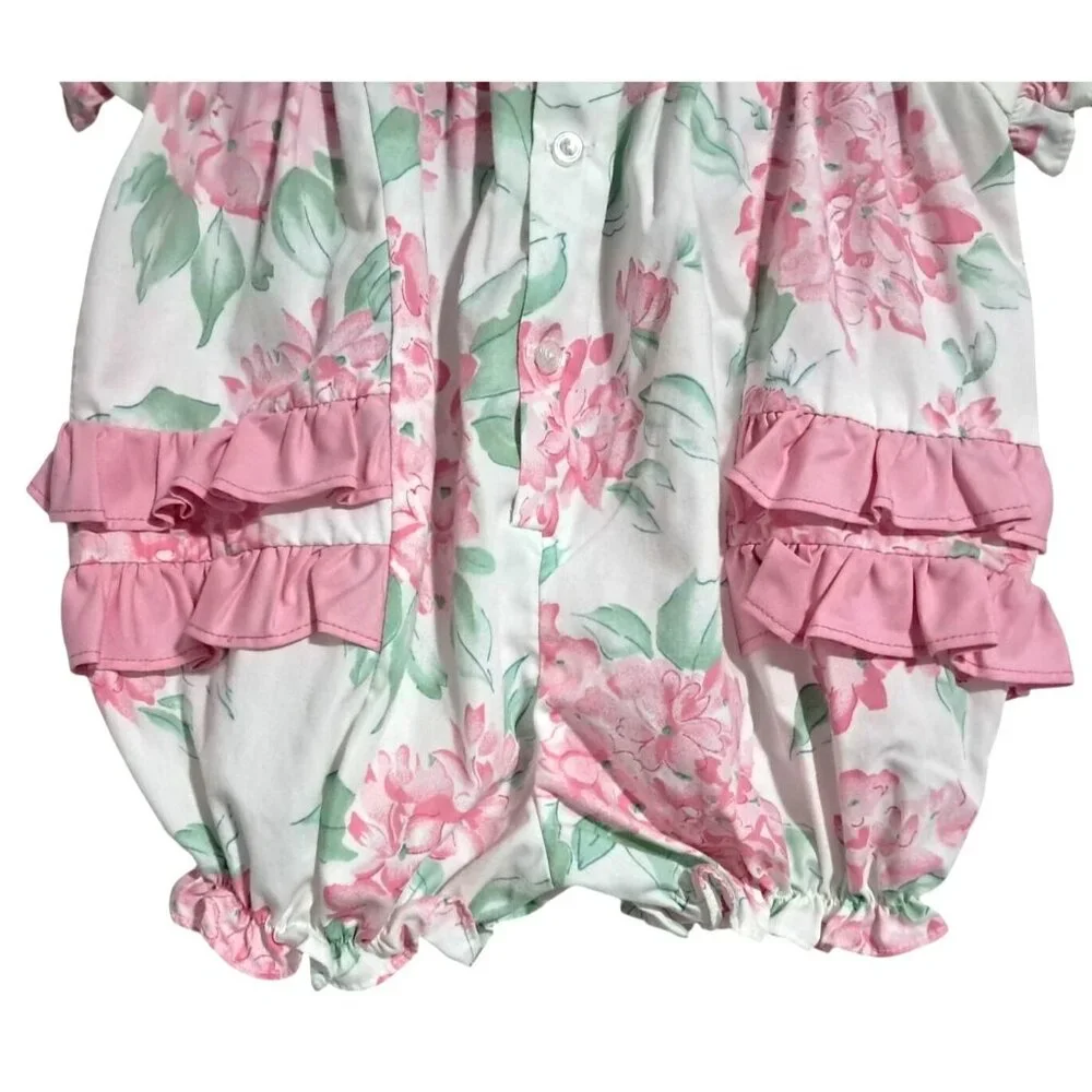 Vintage Baby Togs Embroidered Floral‎ Romper 3-6 Months Pink & White Ruffle